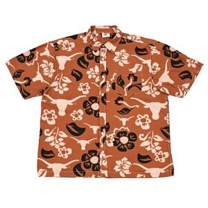 Wes And Willy Texas Longhorns Floral Hawaiian Shirt XL College Button Up Bevo